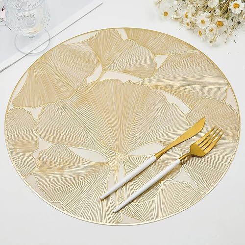 Miniatura 8 de Juego de 6 manteles individuales dorados, manteles individuales creativos con flores 3D impermeables y a prueba de aceite - manteles individuales