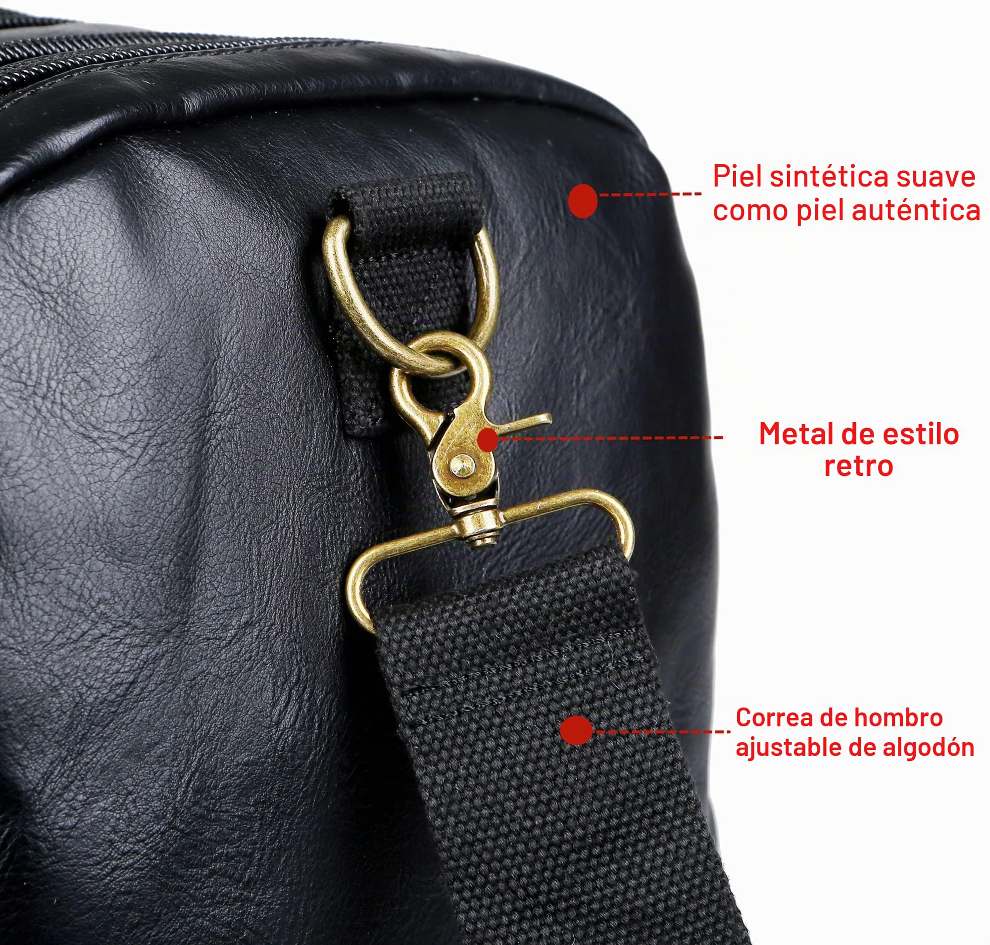 HB-21 - Bolsa de Viaje de Piel Vegana para Fin de Semana, Bolsa Deportiva para Hombre y Mujer, Black, Bolsa de Viaje de Piel