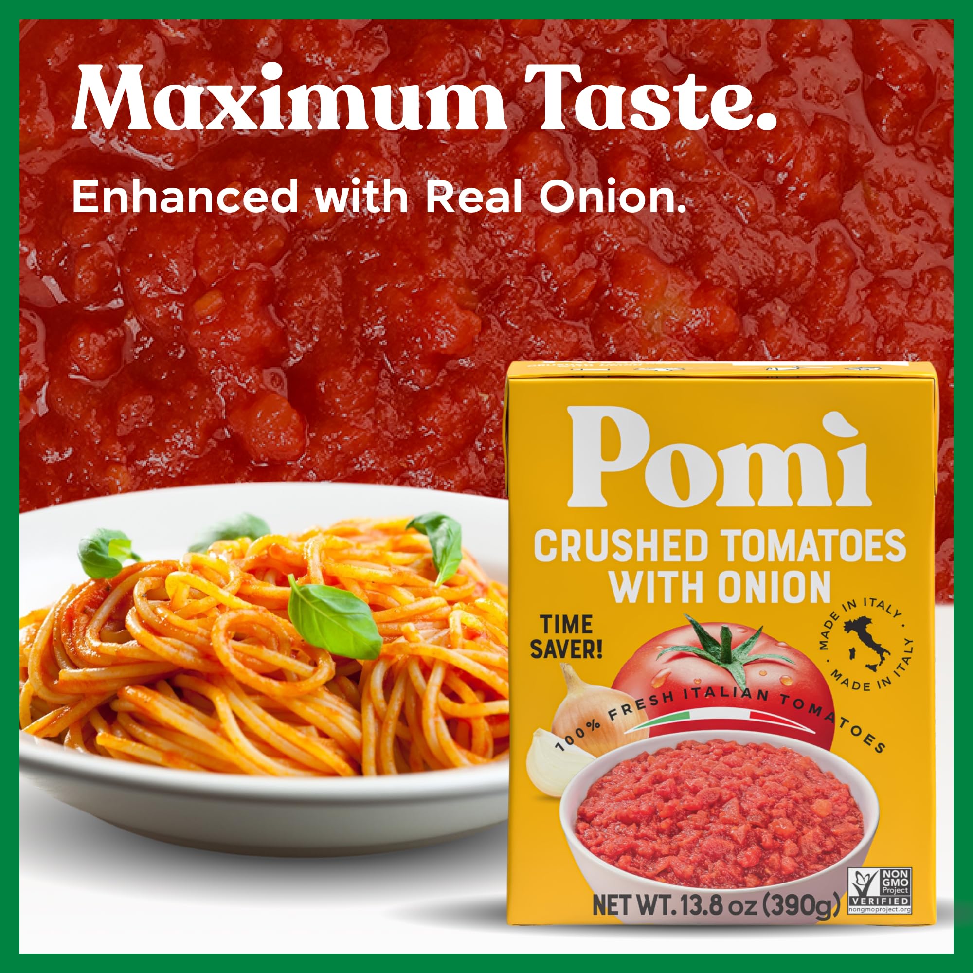 Pomì Crushed Tomatoes with Onion 13.8oz (Pack of 12) - Creamy, Velvety Italian Tomato Sauce No Salt Added, No Additives or Preservatives - BPA free Tomato Crushed - Made from 100% Fresh Italian Tomatoes