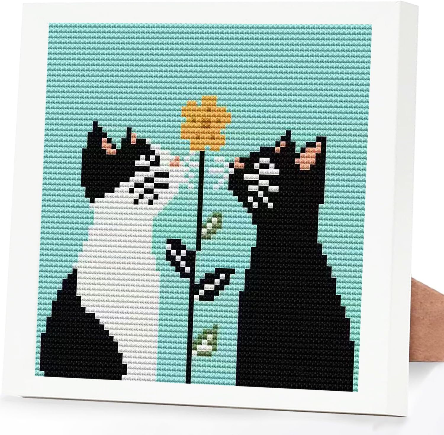Tiwabb Cat Flower Stamped Cross Stitch Kits for Adults Beginners with Frame