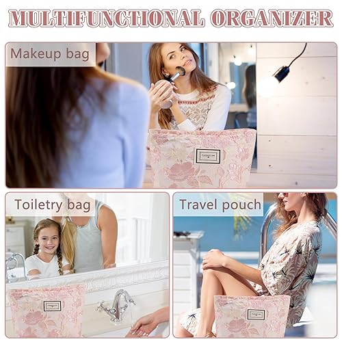 Miniatura 3 de ZLFSRQ Bolsa de maquillaje de flores de viaje, lindas bolsas de cosméticos florales para mujer, bolsa de aseo de gran capacidad, bolsa de cosméticos