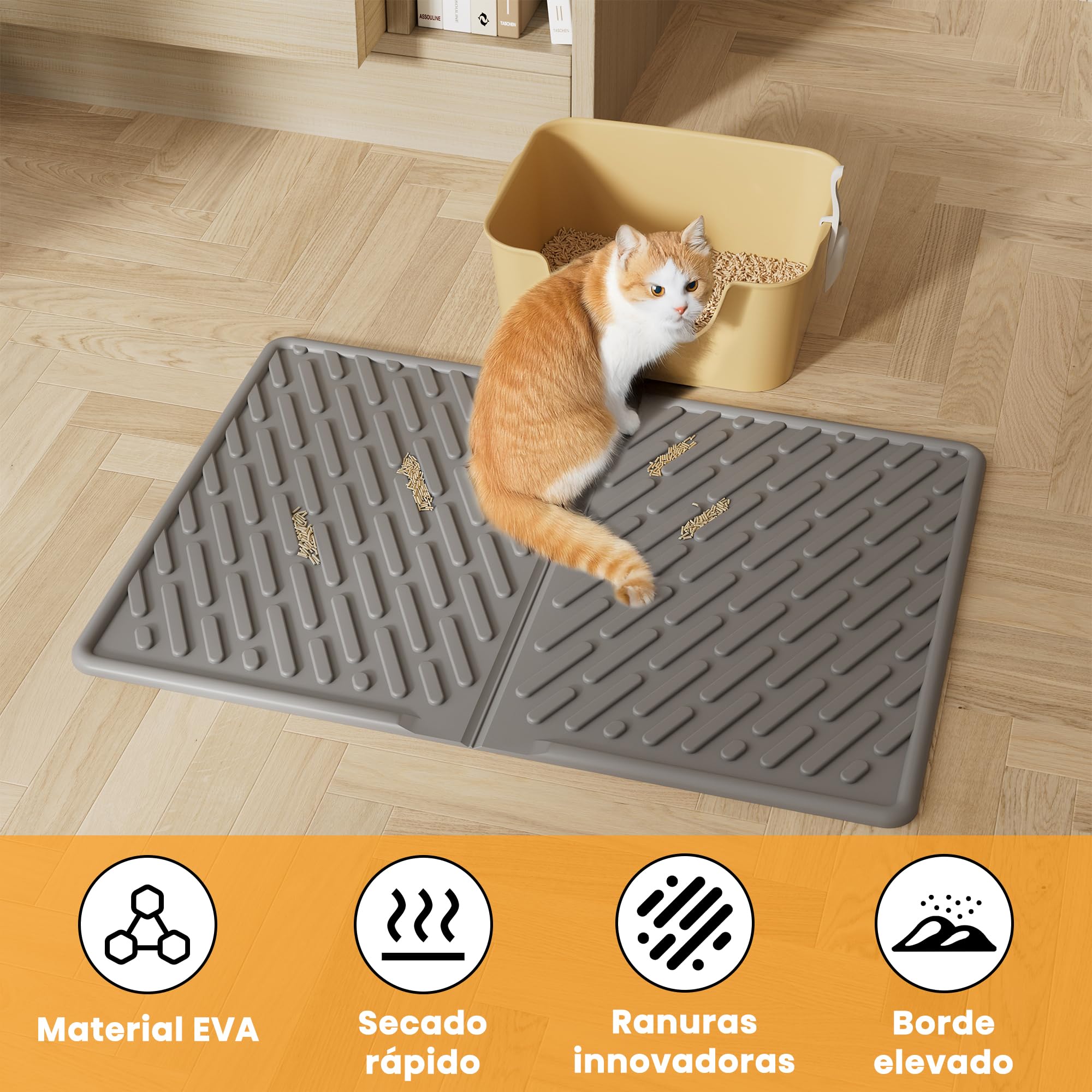 Pieviev Alfombra Gatos Arenero, 61x43cm Alfombrilla Arenero Gato de EVA, Esterilla Lavable para Caja de Arena - Recolección Eficiente, Gris