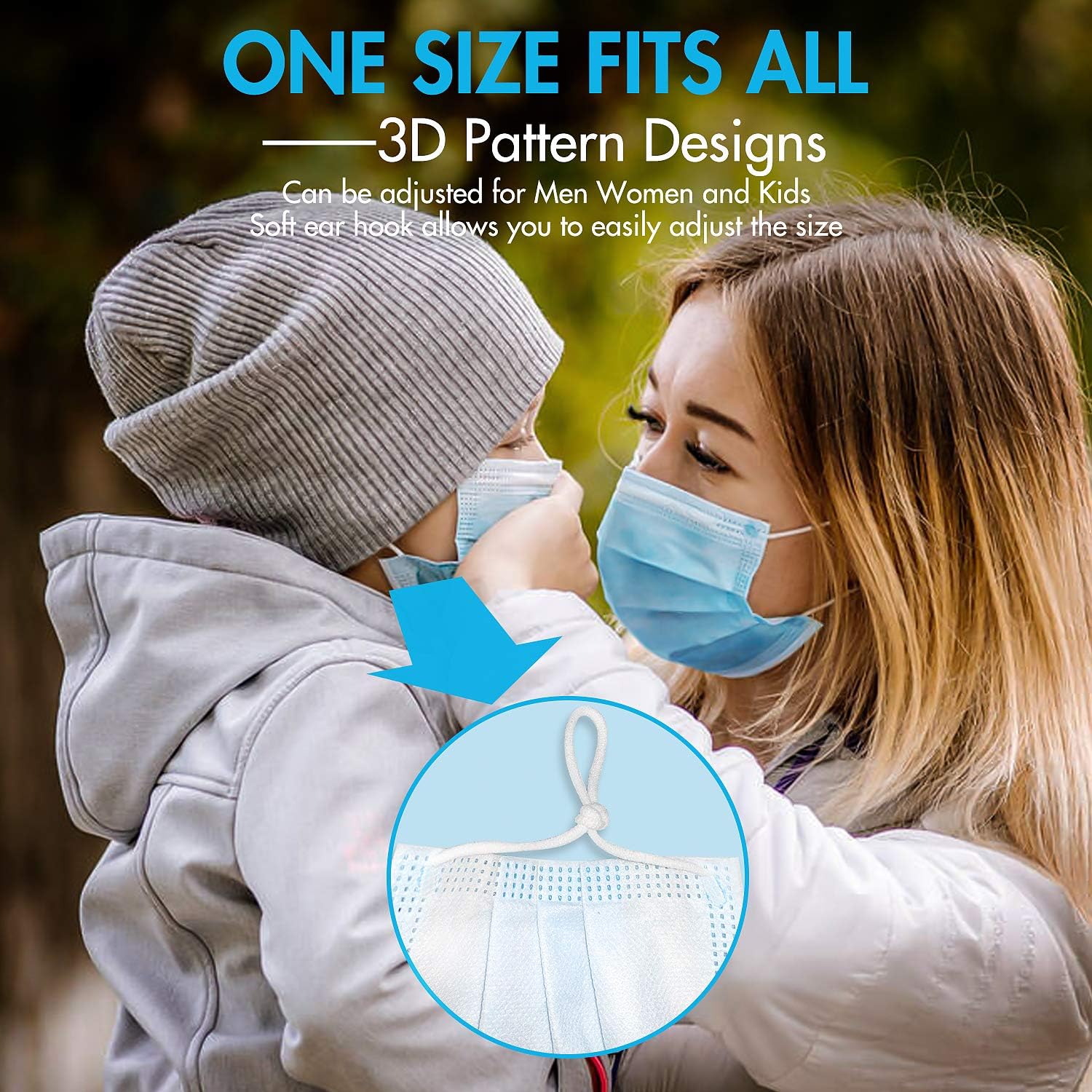 Disposable Face Masks, 3-Layer Breathable Safety Masks with Meltblown Cloth for Kids Men Women Adult Outdoor - 50 pcs