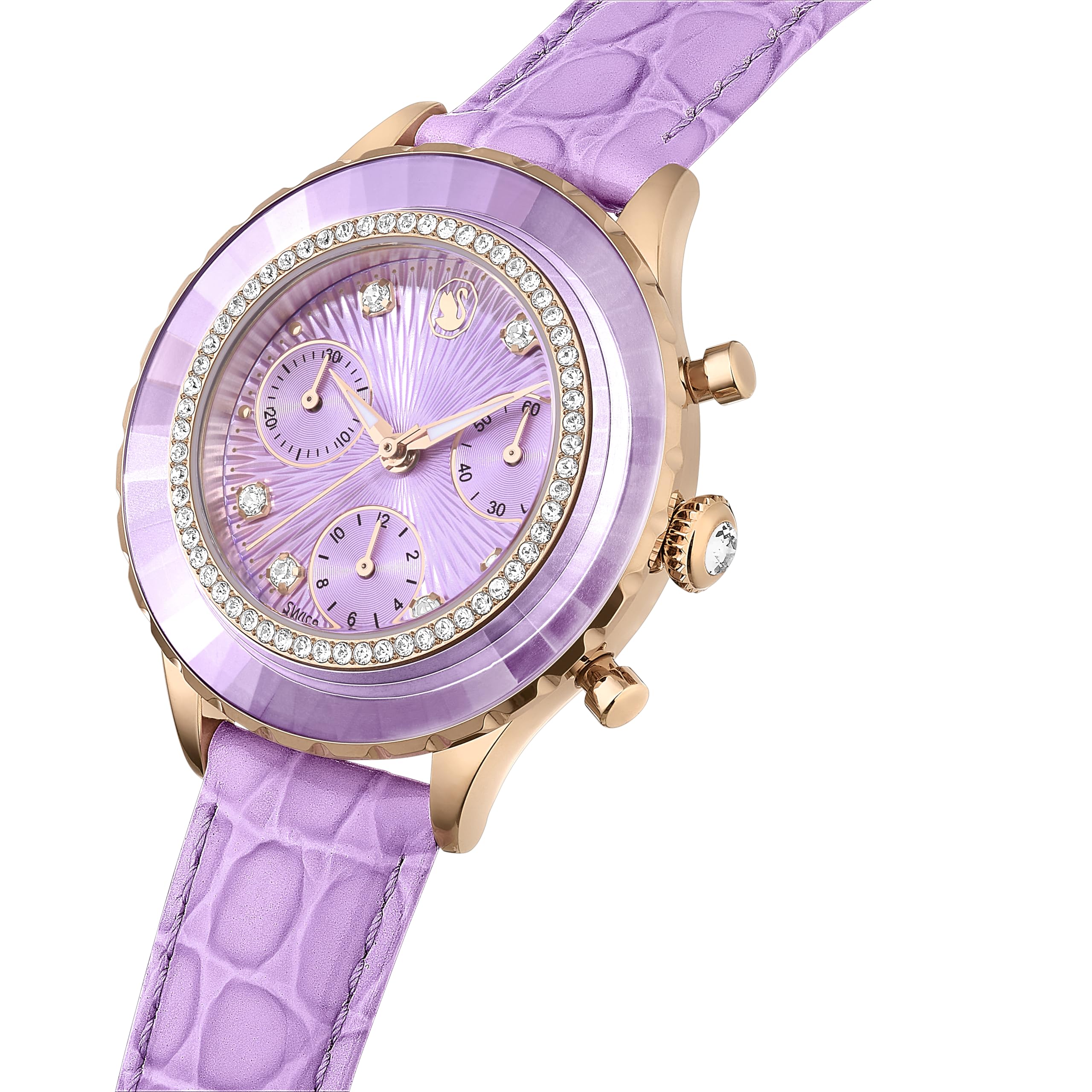 Swarovski Octea Chrono Kollektion Uhr, Swiss Made Chronograph mit Roségold-Finish und Lederarmband