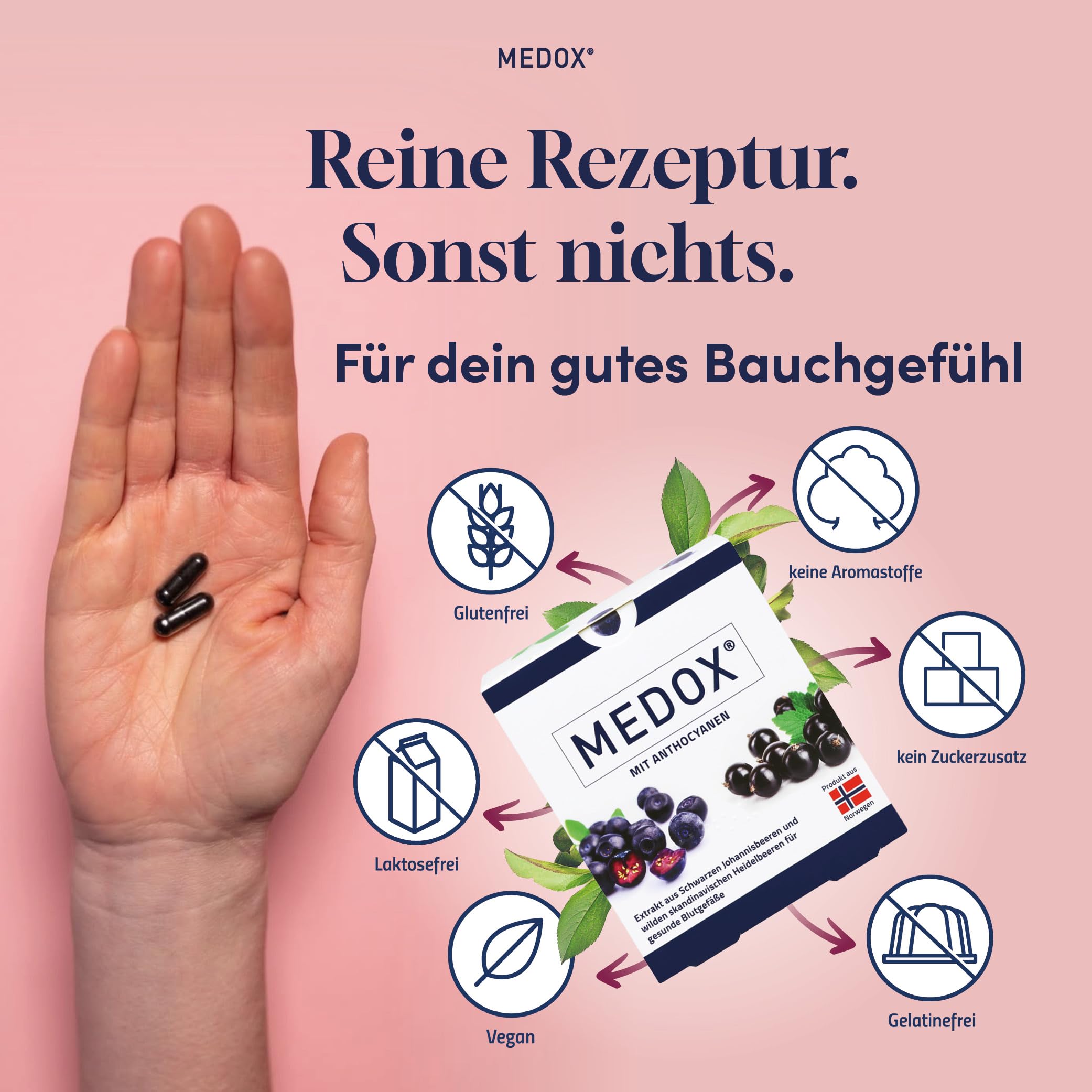 MEDOX Klassisch Anthocyane Kapseln, 30 Kapseln | Wilde Heidelbeeren & Schwarze Johannisbeeren, 60 mg standardisierte Anthocyane, 17 Anthocyane, Gefäße & Venen, vegan