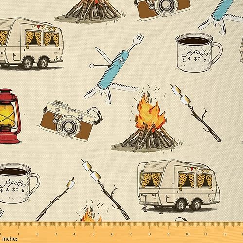 Camping Theme Fabric by The Yard Cartoon Cute Camper Camera