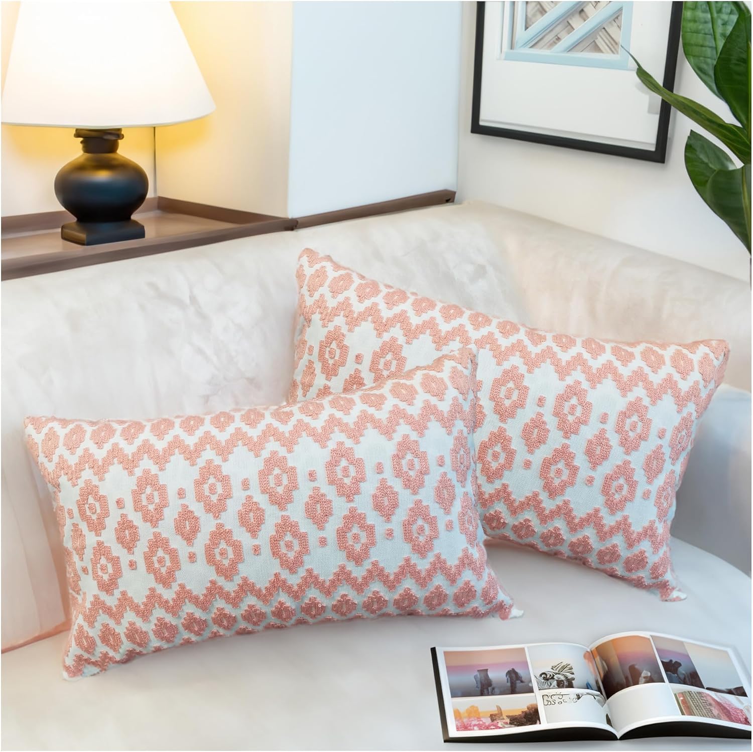 2PCS Pack Throw Pillow Cover Cotton Embroidered Decorative