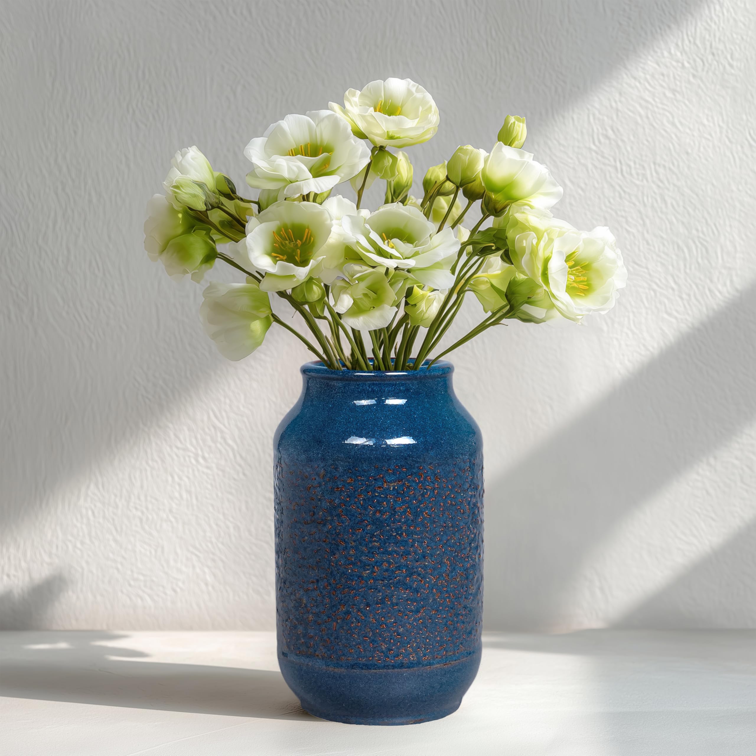 Blue Ceramic Vase for Home Decor, 9 Inch Modern Farmhouse Vase, Decorative Vases for Pampas Grass, Fireplace, Living Room, Bathroom, Tabletop, Kitchen, Office, Farmhouse Decor-image-6