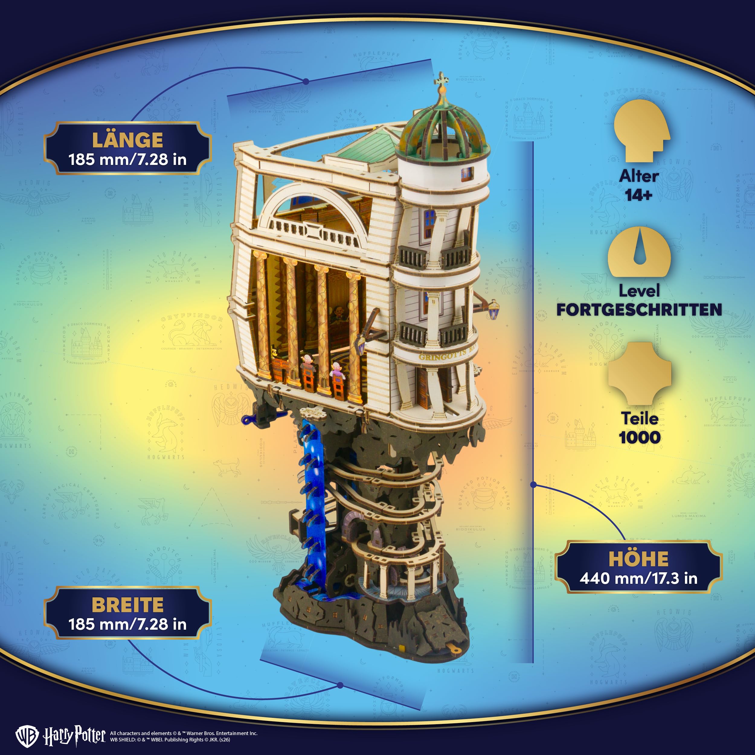 UGEARS Harry Potter Gringotts Bank Murmelbahn Holzpuzzle Erwachsene 3D - Motorisierter Modellbausatz Erwachsene mit LED Licht, DIY kreative Geschenkidee 3D Puzzle Modellbau und Bausätze für Männer