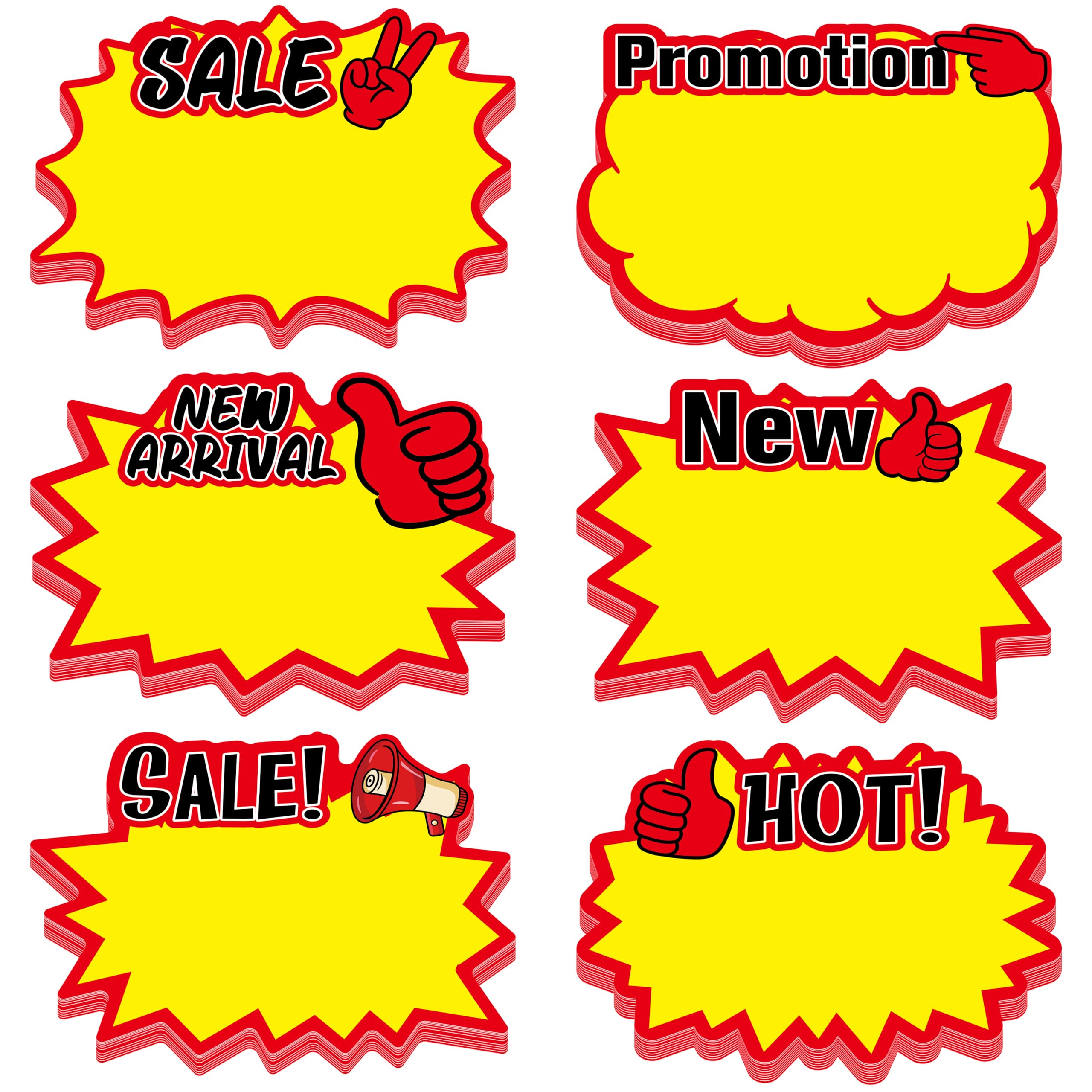 60 PCS Starburst Sign Cards, 6 Blank Star Shape Pricing Tags for Supermarkets, Stores, Shops, Sale Paper Signs for Retail Garage/Yard Sale Sign Display Supplies (5” x 6.5”)