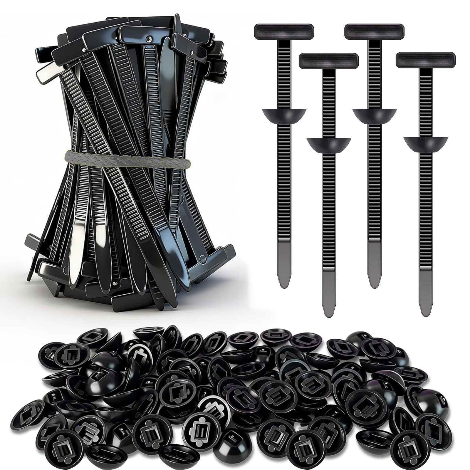 100 Pack Nylon Universal Cable Tie Buckle, UV Resistant Fasteners for Car Repair (Fender, Bumper, Trunk Liner), Wire Bundling, Home & Garage, Car Zipper Clip Heavy Duty Self-Locking