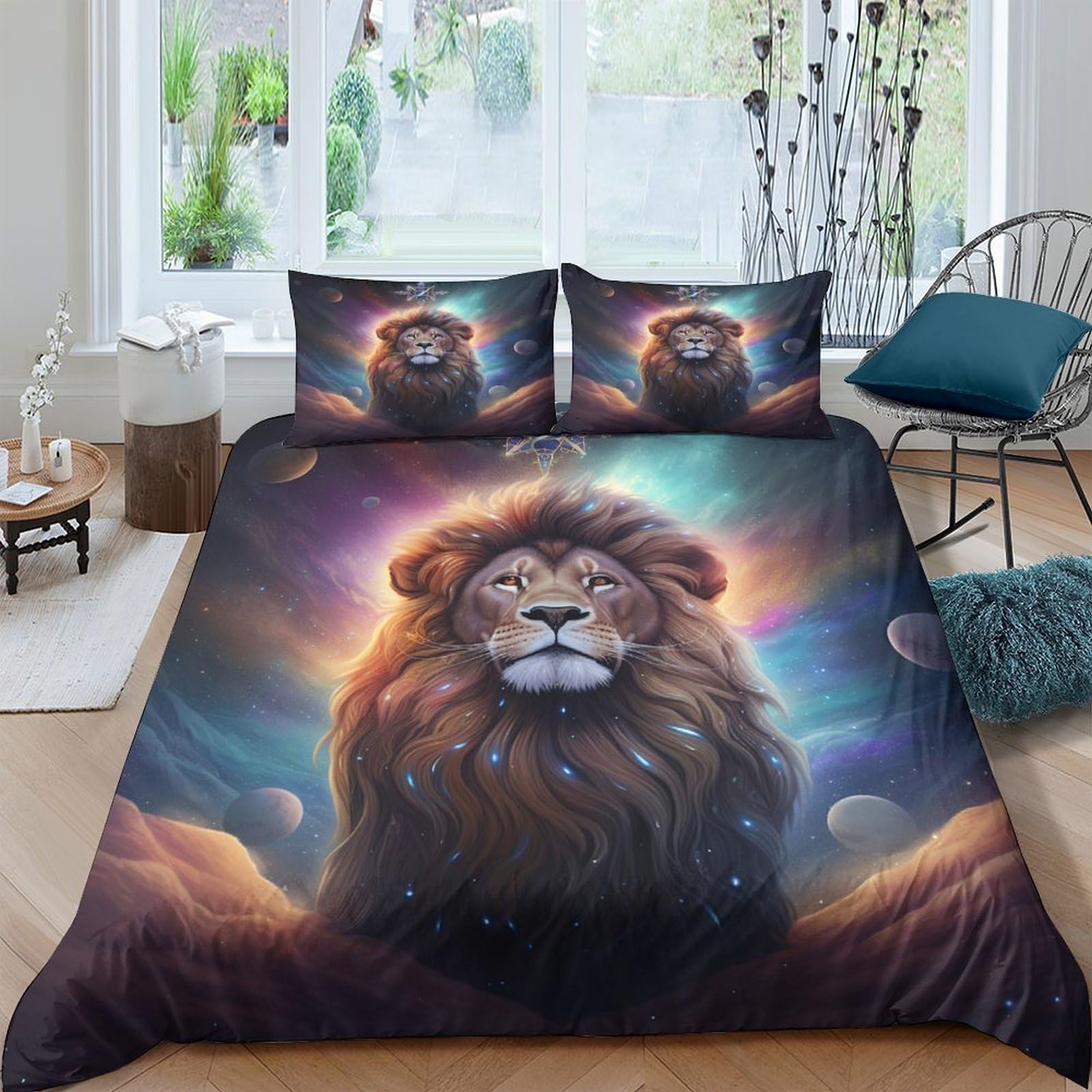 Ctjqhvkz Style-1 3D Printed Majestic Lion Fitted Sheet Microfiber Soft Artistic Galaxy Mattress Cover For Bedroom Guest Room Decor Single（135X200cm）