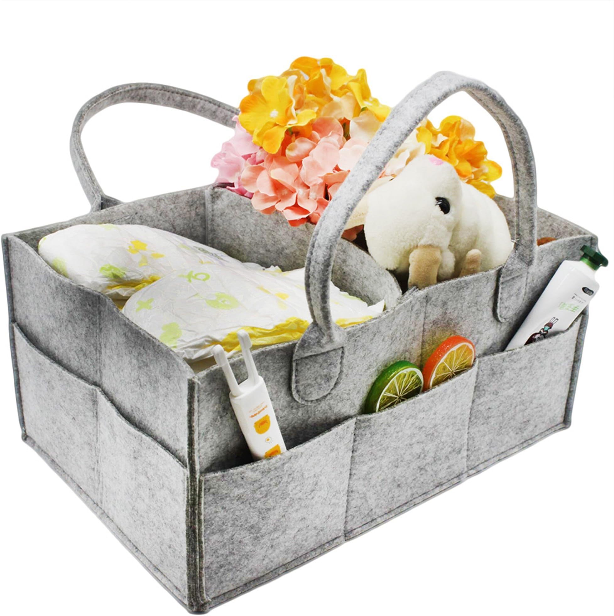 Baby Diaper Caddy Organizer - Newborn Nursery Storage Tote Carry On Travel Bag for Diapers, Wipes, Clothes, Food, Bottle, Blanket, Toy| Portable Car Storage Bin| Baby Shower Essential Gift for New Mom