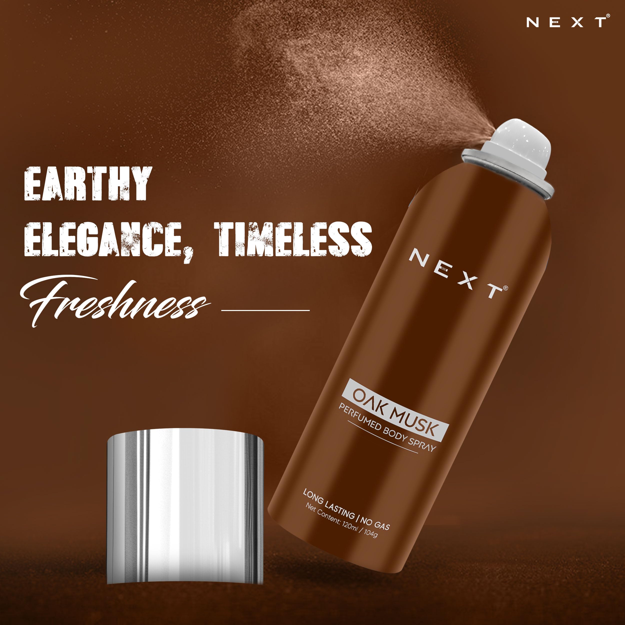 Next Care Oak Musk No Gas Perfumed Body Spray for Men & Women | Long-Lasting Deodorant | Woody Musk Fragrance | 120 ml 1