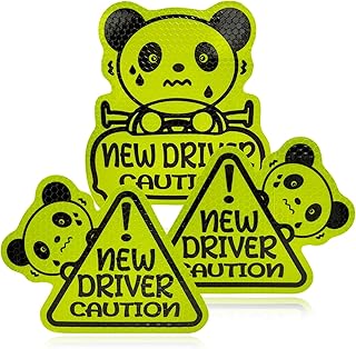 3 PCS Reflective Student Driver Magnet, Keep Distance Please Be Patient New Driver Safety Warning Sticker, Car Bumper Sticker Magnet Sign for Rookie Novice Driver, Car Accessories (Panda)
