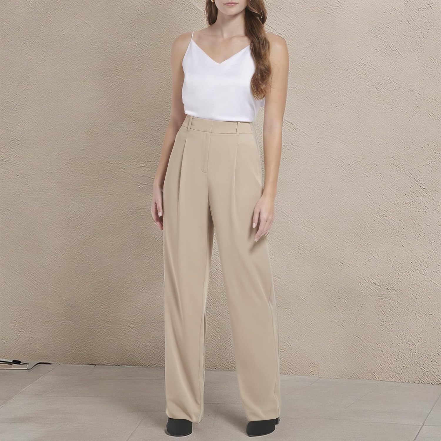 Calvin Klein Womens Formal Wide Leg Zipper Lux Stretch Trouser