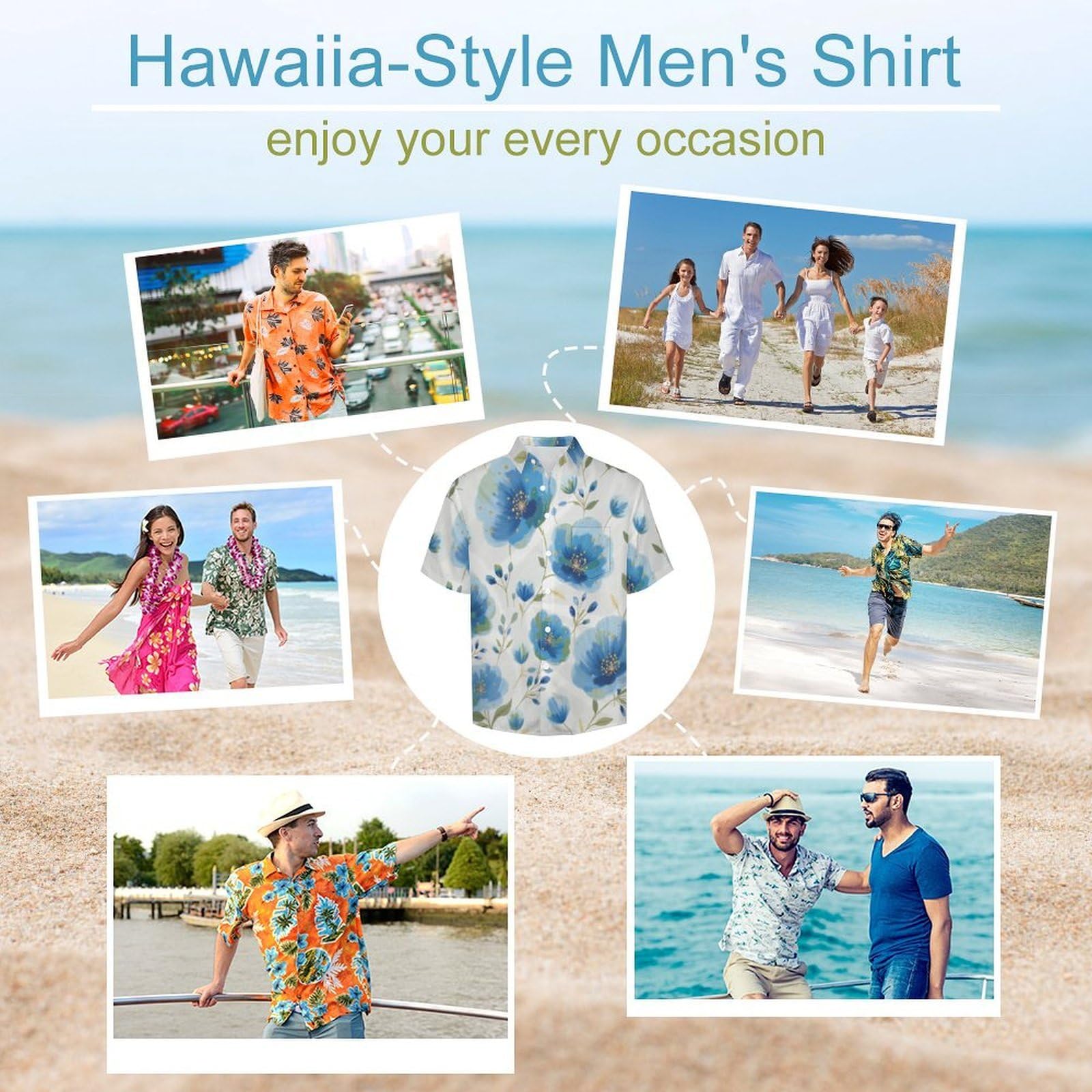 Funky Camicia Hawaiana Uomo, Manica Corta Design Aloha Camicie con Bottoni, Estiva Camicie a Fiori Ad Acquerello Casual Stampa Spiaggia Estate Arte Dipinta A Mano Camicia