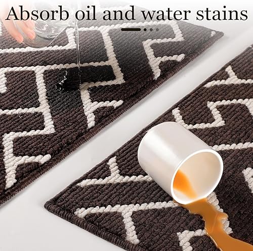 Miniatura 89 de hicorfe Juego de alfombras y tapetes de cocina, alfombra antideslizante de polipropileno súper absorbente, tapete suave y cómodo, lavable para Negro