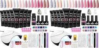 PHOENIXY Poly Nail Gel Kit, 8 Colors Poly Nail Extension Gel with UV Lamp (Pack of 2)