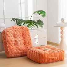 HIGOGOGO 8" Floor Pillow Cushion for Adults, Meditation Cushion Pillow, Blended Corduroy Cover, Large Square Floor Sitting for Tatami Living Room or Yoga, 2Pack, Coral