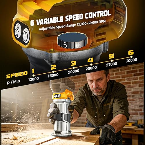 Miniatura 4 de DIYtoolifz Herramienta de enrutador inalámbrico compatible con batería DeWalt de 20 V (solo herramienta), enrutador de madera sin escobillas de 800