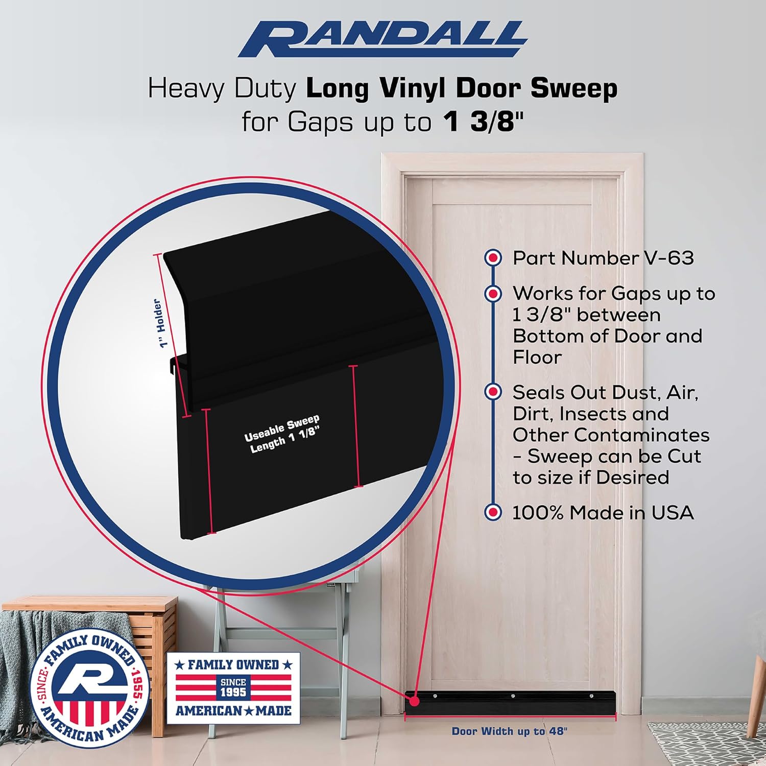 heavy duty weight aluminum with long vinyl door sweep (black, 4 ft) 4 ft black