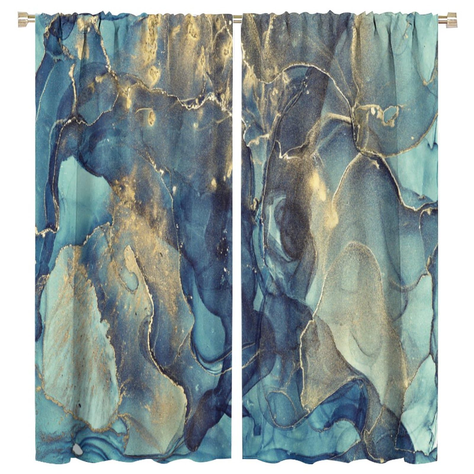 HZOHNAGO Green Marble Curtain Colorful Modern Abstract Art Blackout Print Rod Pocket Window Drapes for Bedroom Living Room 63x72in