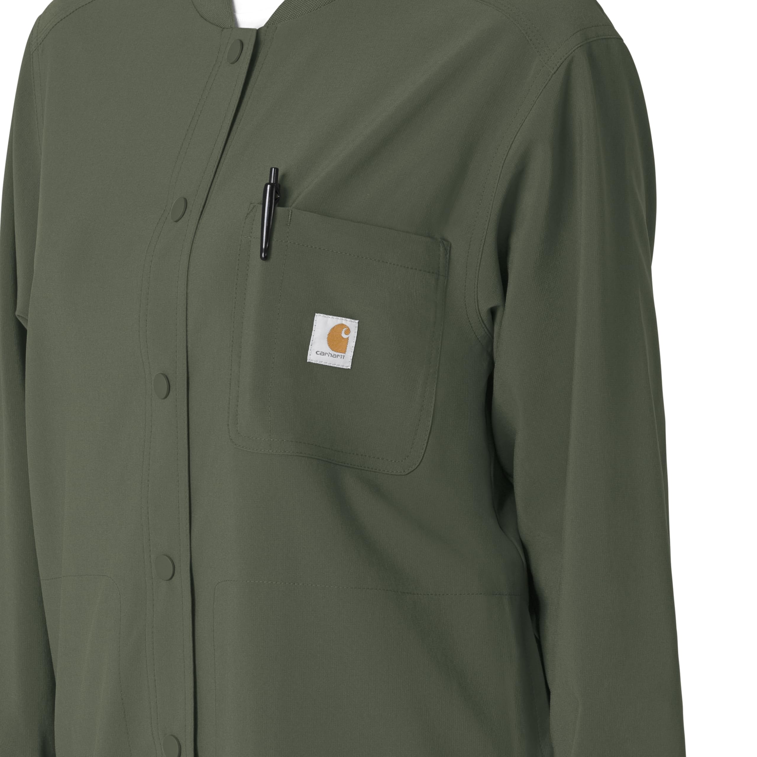 Carhartt Force Cross-Flex Scrubs for Women, Shirt Jacket - Olive, L