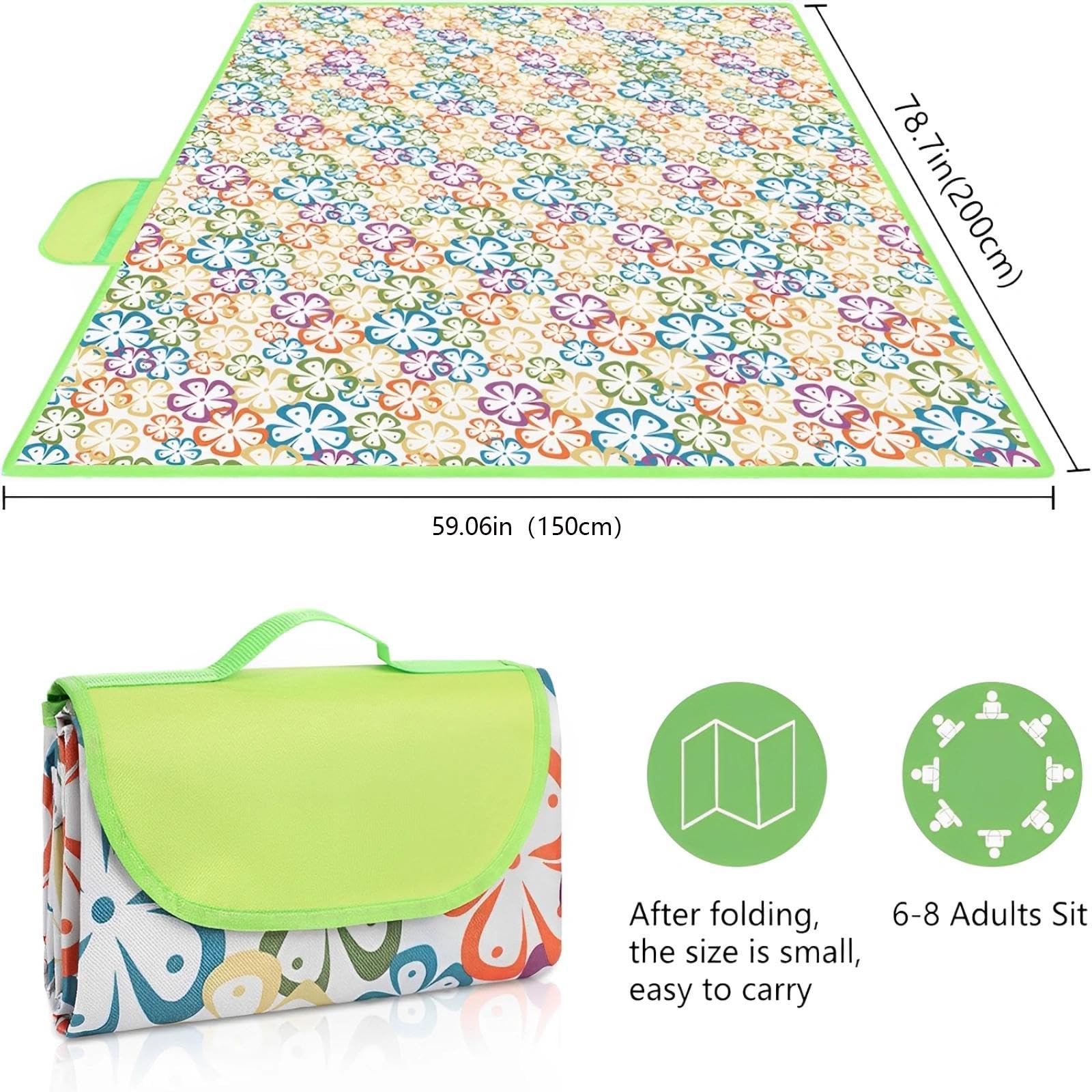 Coperta Picnic Impermeabile 150x200cm Pieghevole Tappetino Campeggio Spiaggia Parco Multicolore