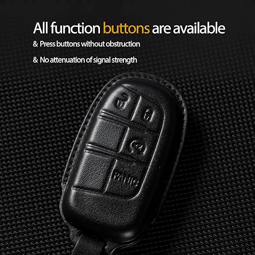 Miniatura 7 de Smyfob Funda de cuero para llavero compatible con Jeep y Dodge Chrysler de 5 botones funda para llavero de automóvil brújula marrón Grand Cherokee L