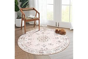 Lahome Washable Pink Round Rug - 4ft Soft Boho Circle Rug for...
