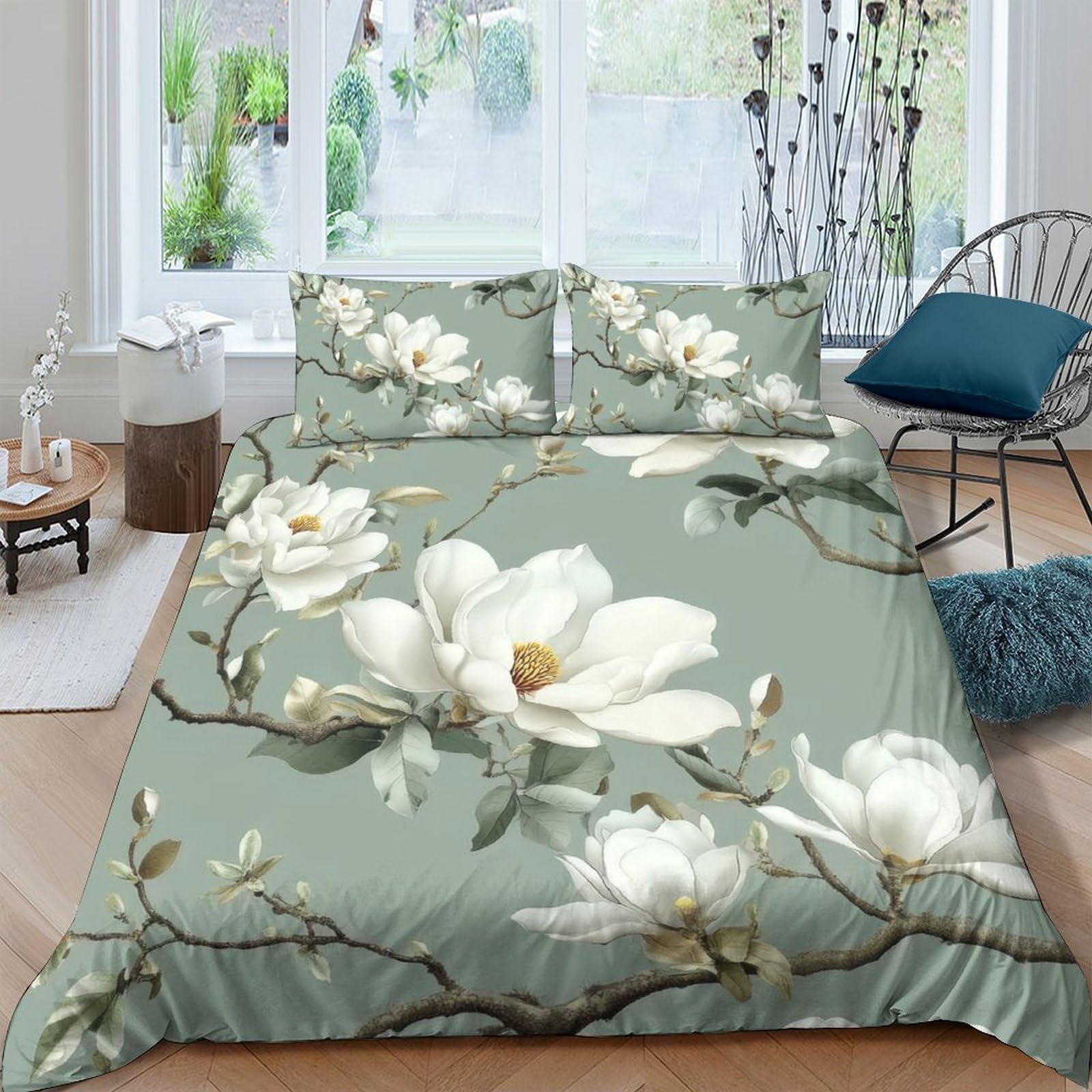 Ctjqhvkz Style-2 3D Printed Magnolia Blossom Fitted Sheet Microfiber Soft Breathable Floral Mattress Cover Bedroom Decor Adult Teen Single（135X200cm）