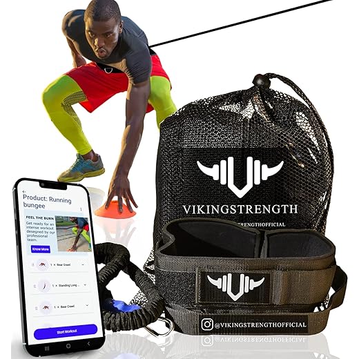 360° Resistance Running Training Bungee Band (Waist) for Speed, Fitness Agility, Speed Strength – Gym Equipment for Football, Basketball, Solo or partner + V-Strength Workout App