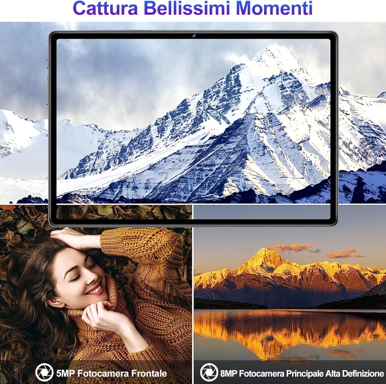 FACETEL Tablet Android 13 Tablet 10 Pollici con Octa-Core 2.0 Ghz 14 GB + 128 GB (TF 1TB), 2.4G + 5G Dual Band WiFi, 8000mAh, FHD, Doppia Camera | Bluetooth 5.0 Tablet con Tastiera e Mouse - Nero