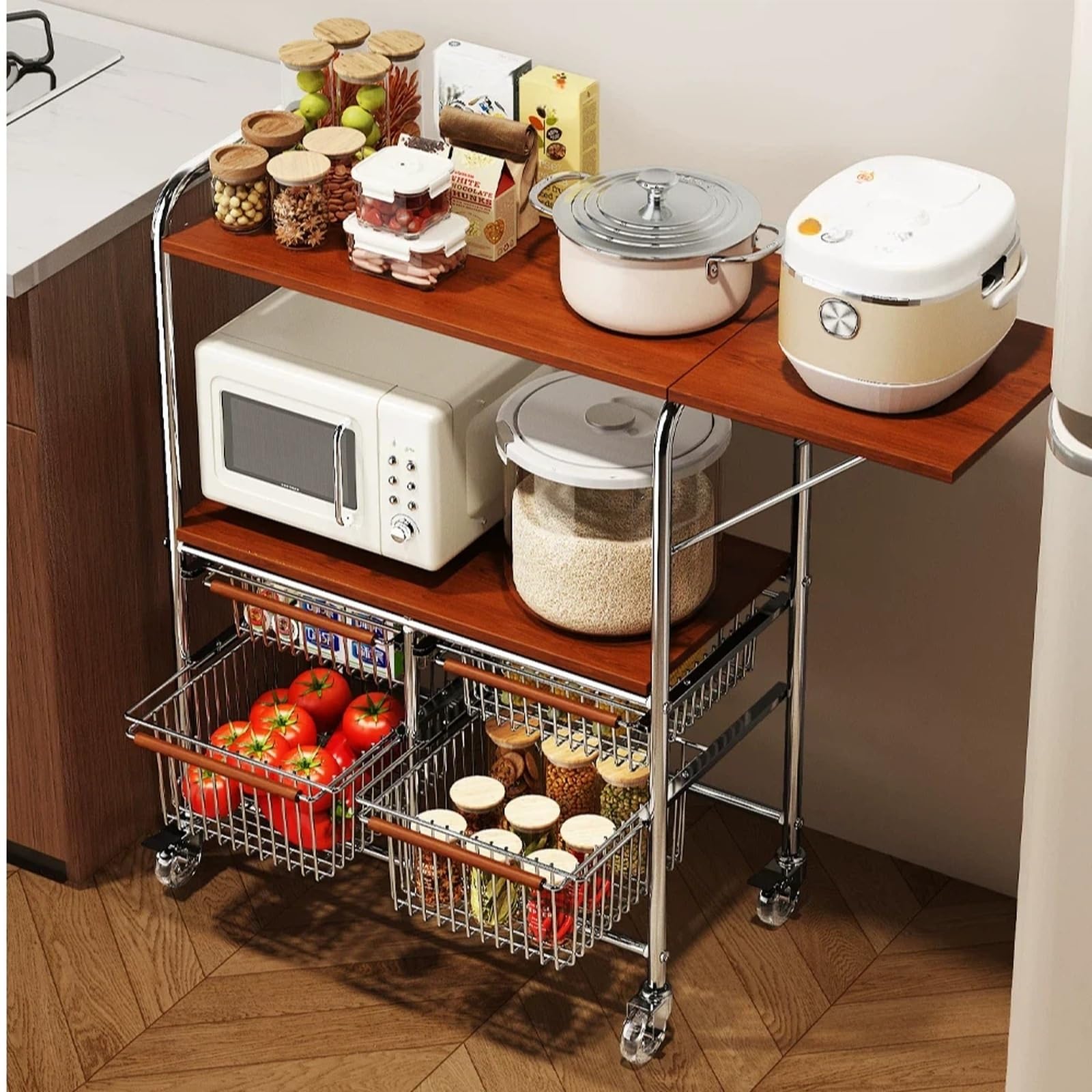 Carrello da cucina Carrello da cucina con rotelle, portaoggetti mobile for microonde e portaverdure
