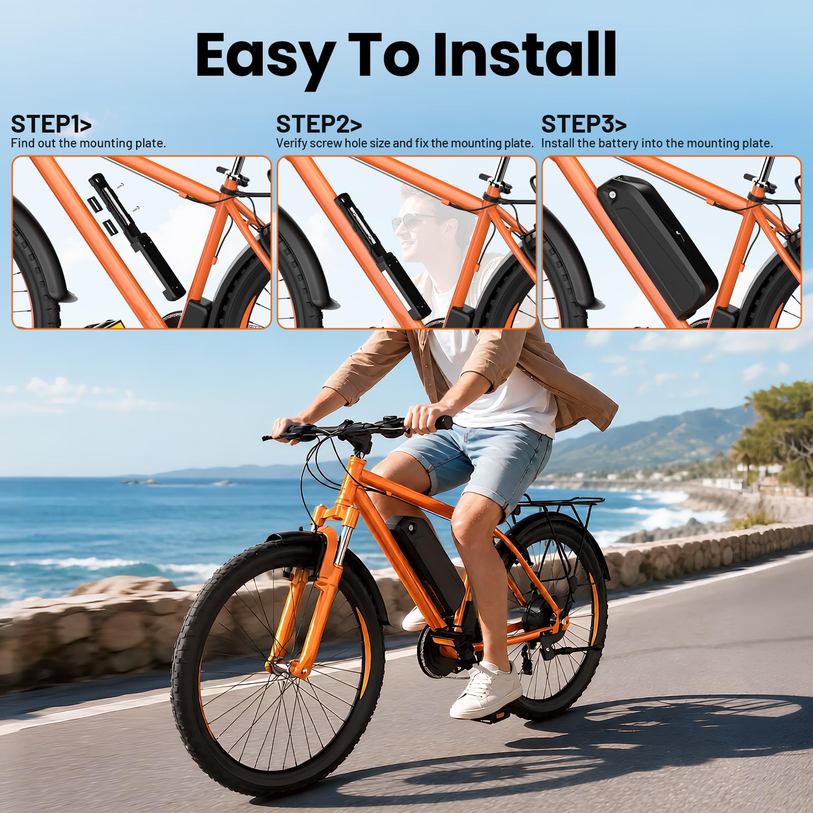 Batteria per bici elettrica 36V 15Ah da montare sul telaio - Hailong Batteria agli ioni di litio per motori 250W 500W