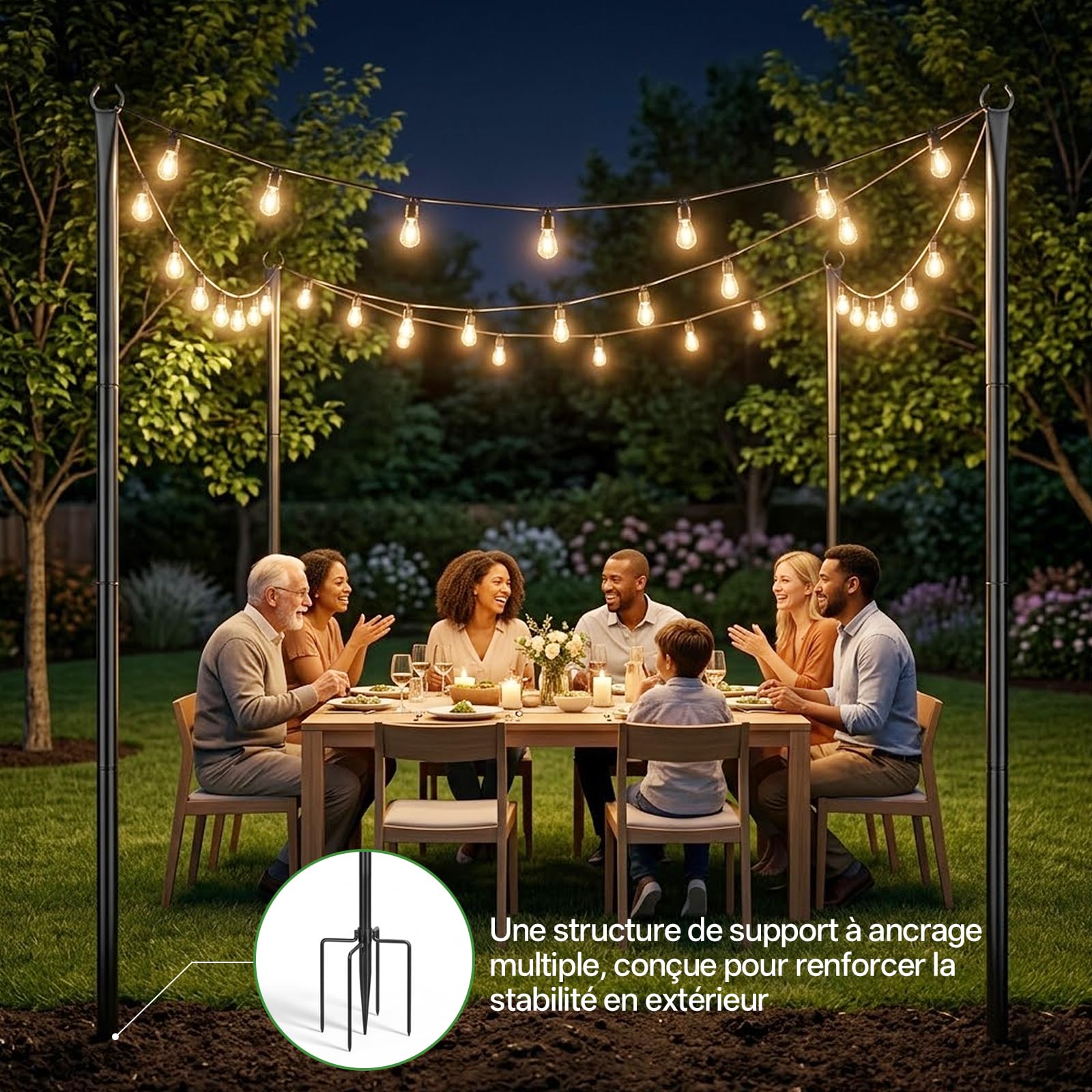 3M Stable Light Pole Rods – Weatherproof Metal Outdoor Lamp Holder for Garden, Terrace & Party Decoration