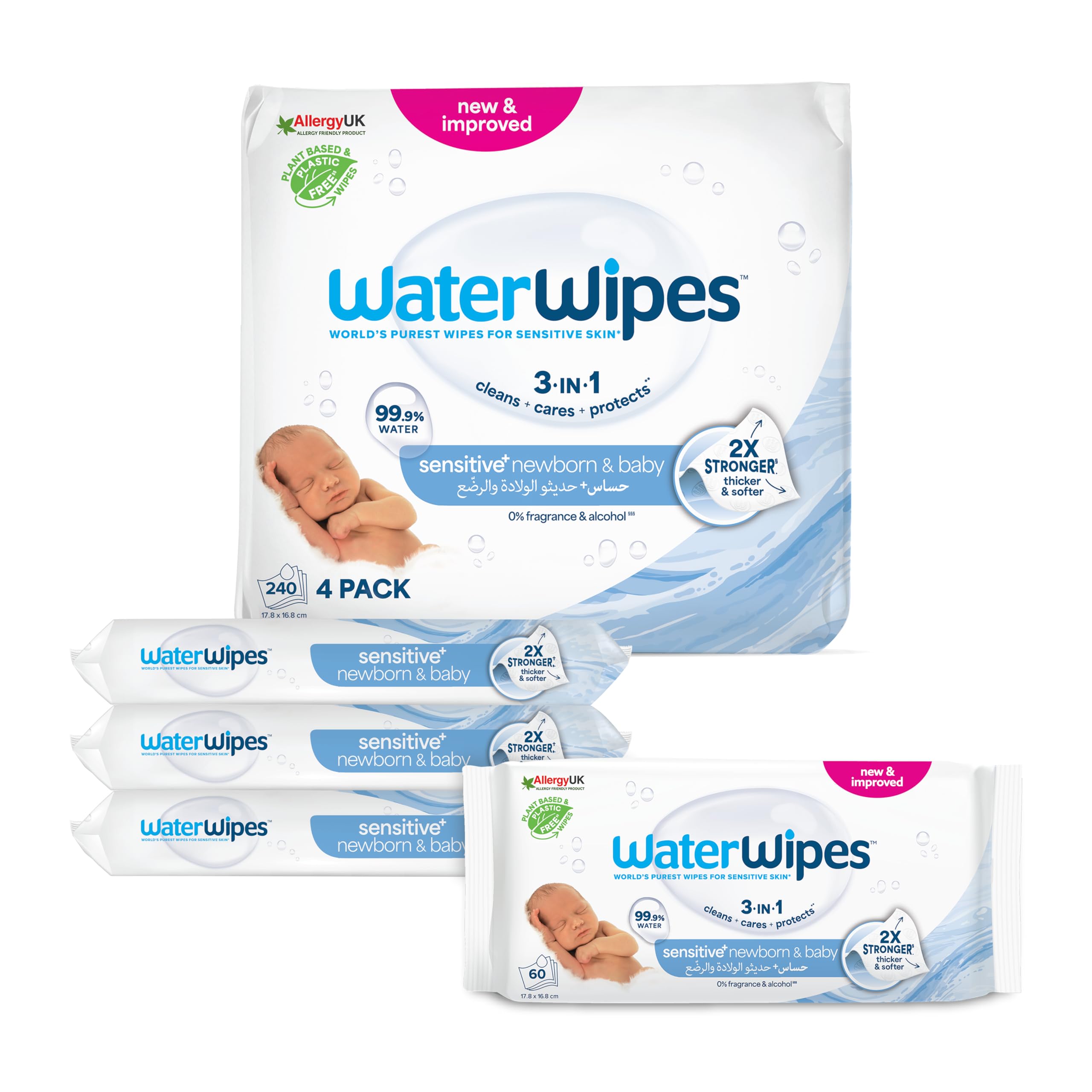 Waterwipes Newborn Baby Wipes, 4 x 60 each