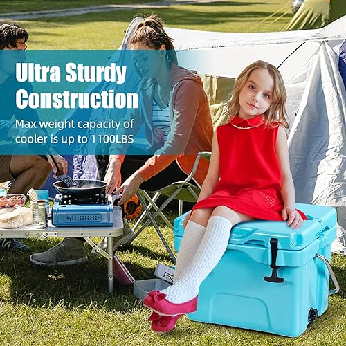 Miniatura 7 de COSTWAY Enfriador de 16 cuartos de galón, caja de hielo aislada para 24 latas con mango resistente y 2 portavasos, retención de hielo de 3 a 5 días,