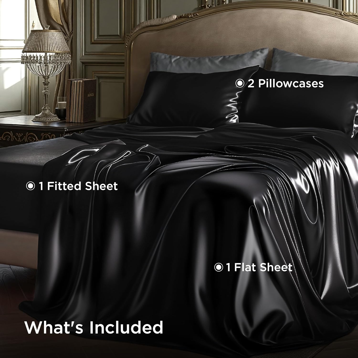 Sheets Set with Pillowcases: Cooling Pillowcases 2 Pack & Satin Sheets Set