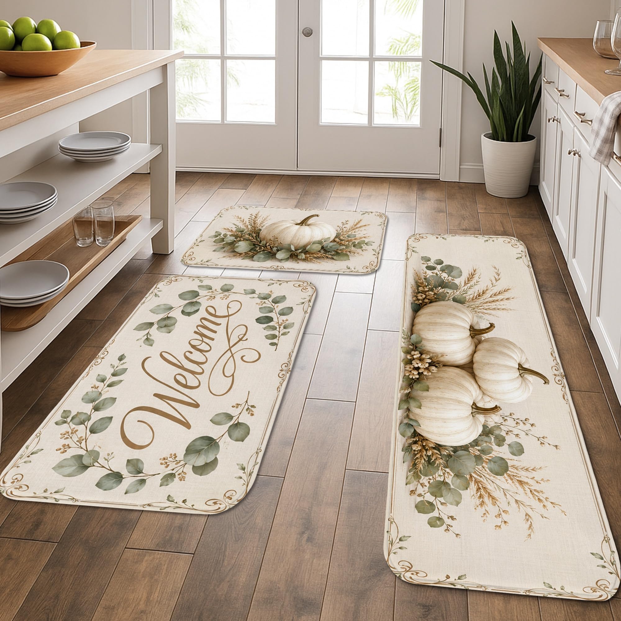 Tapis de cuisine en eucalyptus et citrouilles lot de 3 tapis rustiques haut de gamme