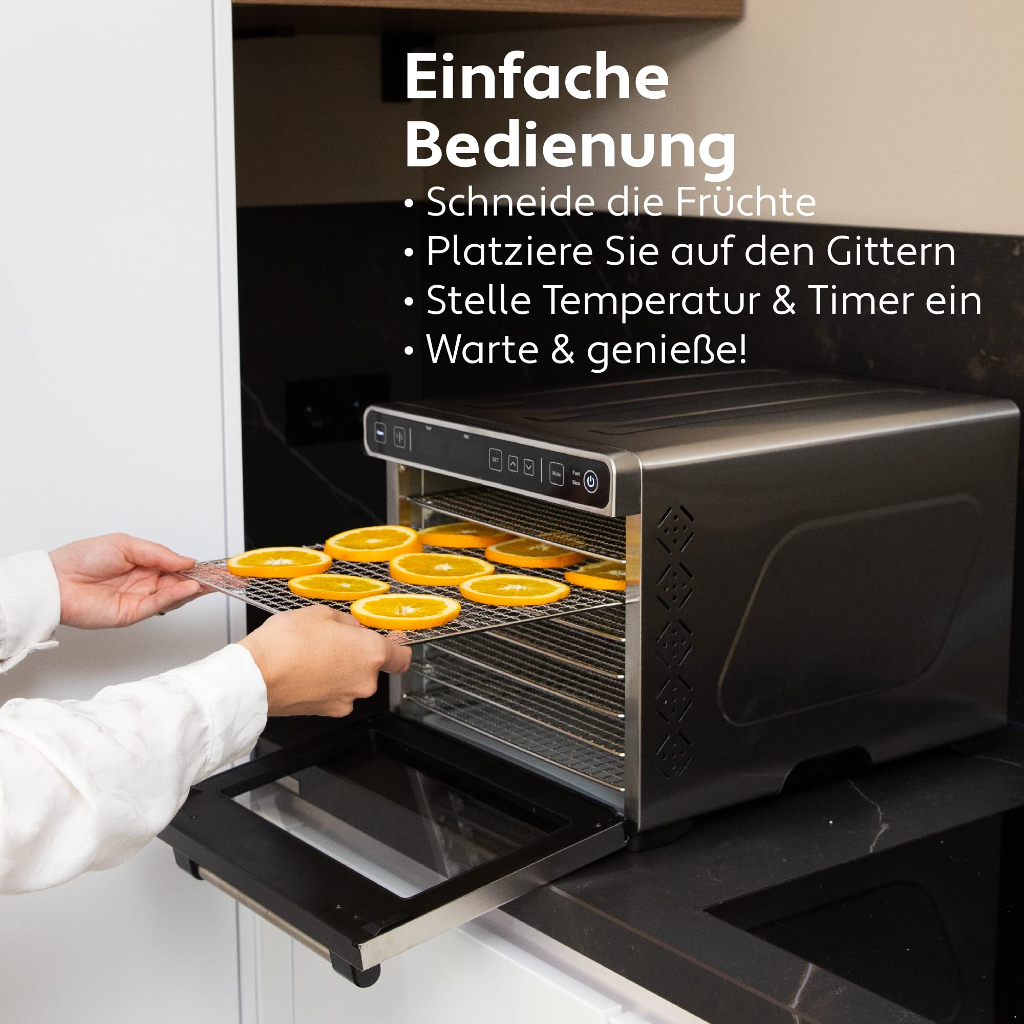 Vita5 Deshidratador de Alimentos con 7 Bandejas de Acero Inoxidable - Deshidratador con Temperatura Regulable 35-75°C - Deshidratadoras de Carne, Setas y Fruta con Timer 24h – 650W Desidratadoras