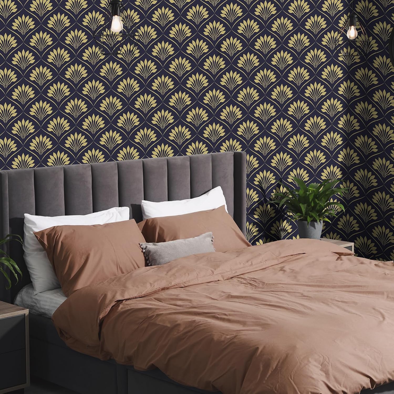 Mid Century Wallpaper Peel and Stick Navy Blue Yellow Geometric Floral Wallpaper Removable Retro Victorian Wall Paper for Bedroom Cabinet Decorative Vintage Contact Paper 12"x118"