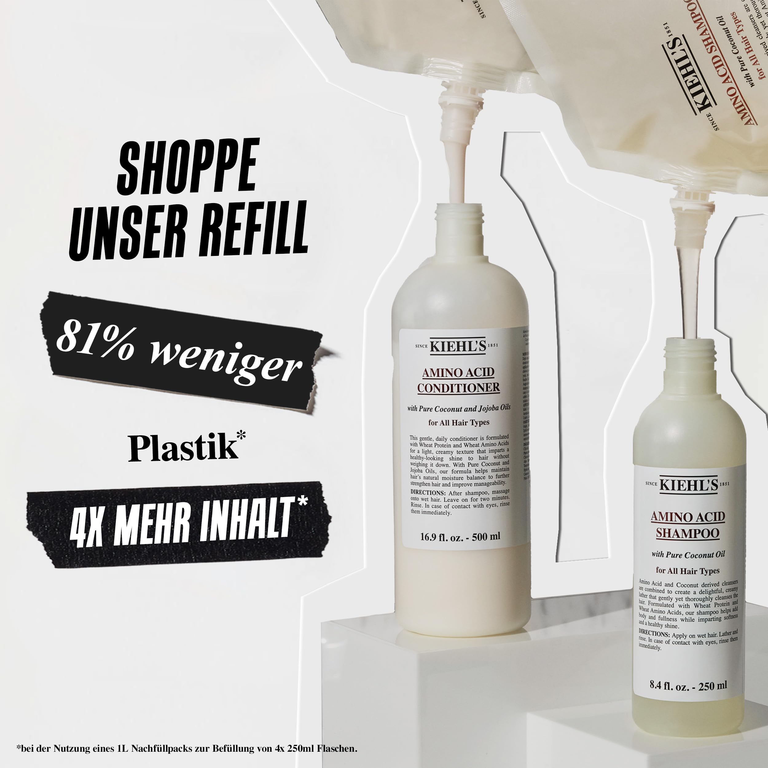 KIEHL'S Amino Acid Shampoo, 1 l Nachfüllpackung, feuchtigkeitsspendendes Volumen-Haarshampoo mit Aminosäuren, für weiche glänzende Haare