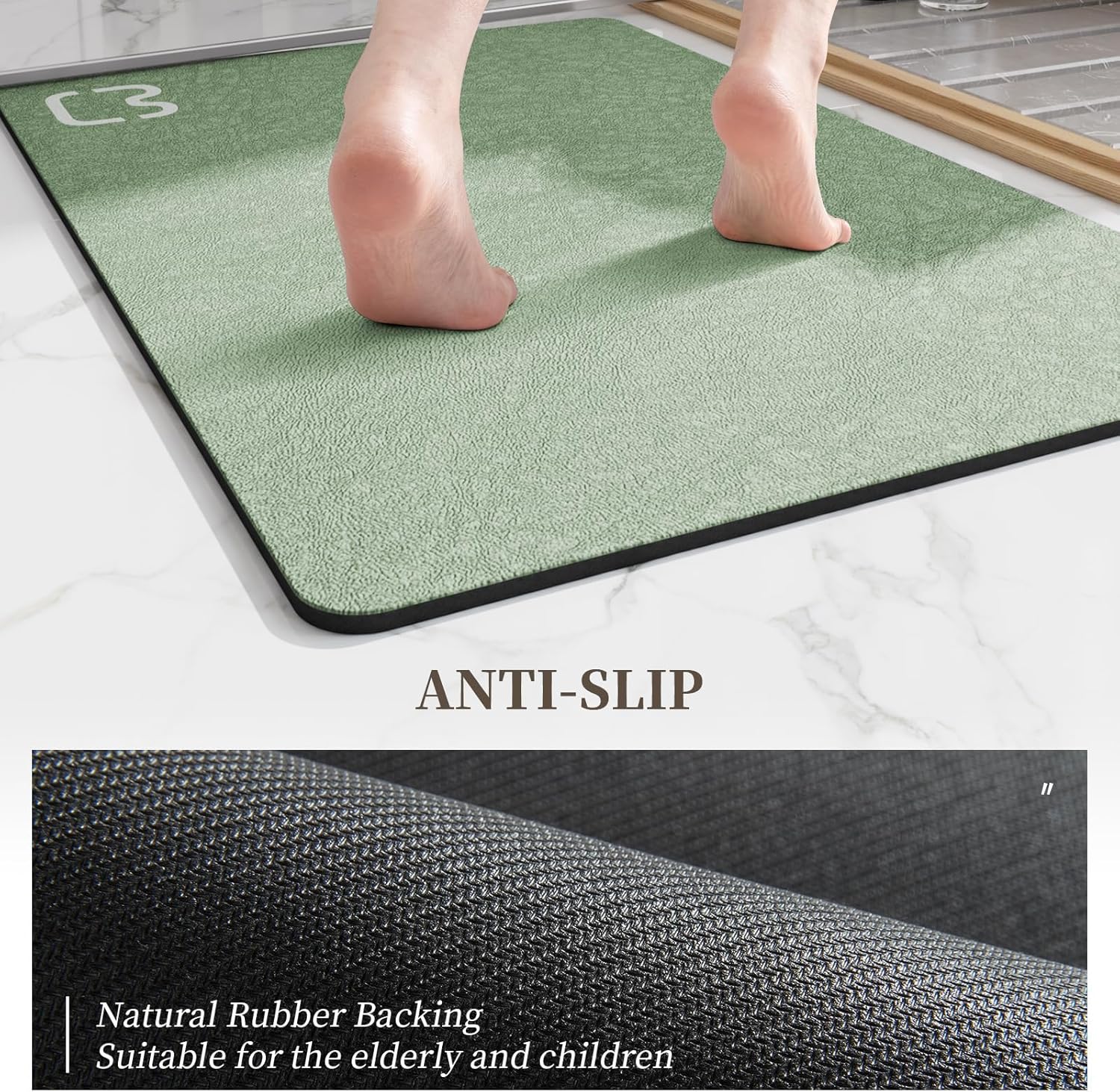 2 Piece Bathroom Rugs Mat Set - Quick Dry Diatomaceous Earth Bath Mat for Bathroom Non-Slip Bath Rug with Rubber Backing, Absorbent Bath Mats Thin Bath Floor Mat,15.7x23.6+15.7x47.2 Inch, Sage Green - Image 4