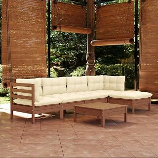 Homgoday Juego de muebles de jardín de 6 piezas, conjunto de muebles de jardín, conjunto de asientos con cojín, sofá de jardín, salón, muebles de balcón, muebles de jardín, color marrón miel
