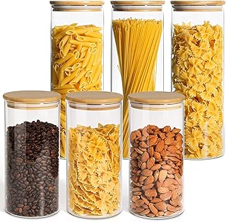 ComSaf Glass Spaghetti Pasta Storage Container with Lids 74oz Set of 3 - Airtight Glass Storage Canister with Wood Lid(40oz)