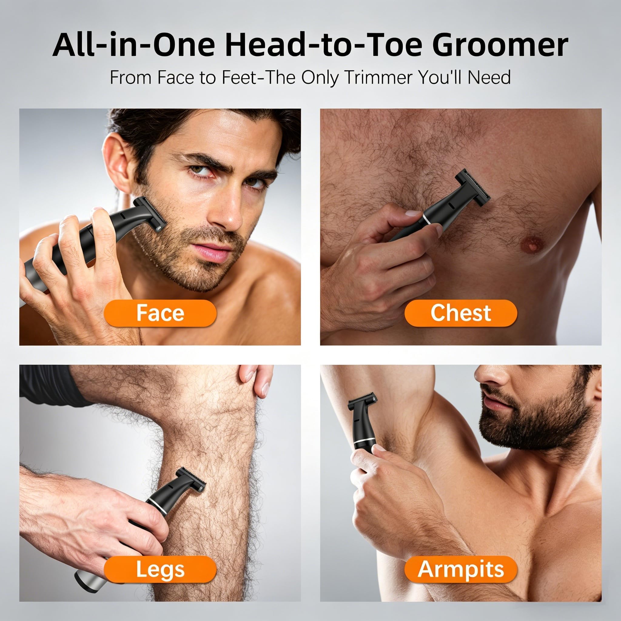 RUIM Rasoio per barba da uomo, 3 in 1, rasoio elettrico ricaricabile impermeabile per orecchie, naso, sopracciglia, baffi e corpo, nero-grigio