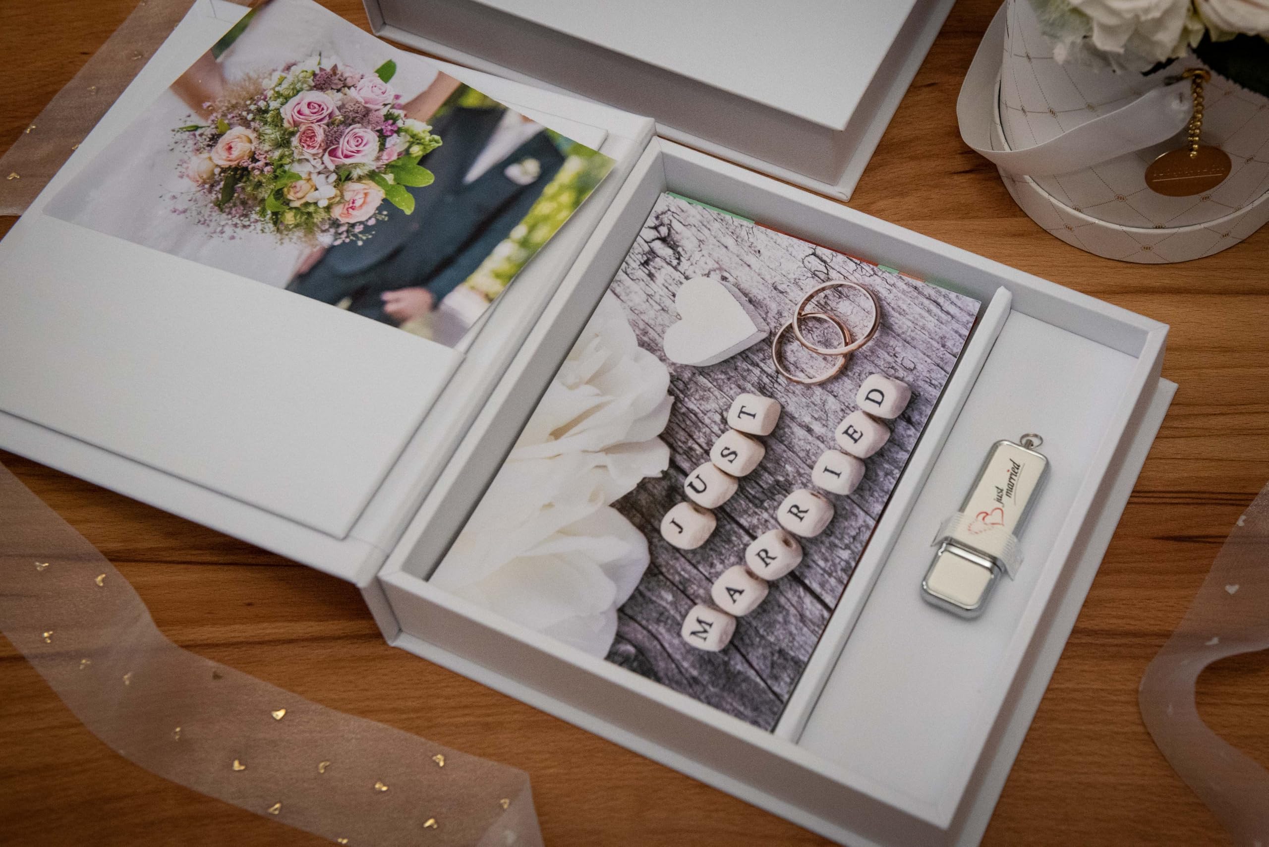 Scatola per foto di nozze con scomparto USB – Scatola ricordi per foto 13 x 18 cm, scatola portaoggetti in lino premium, confezione regalo per matrimoni, compleanni, feste di famiglia e momenti