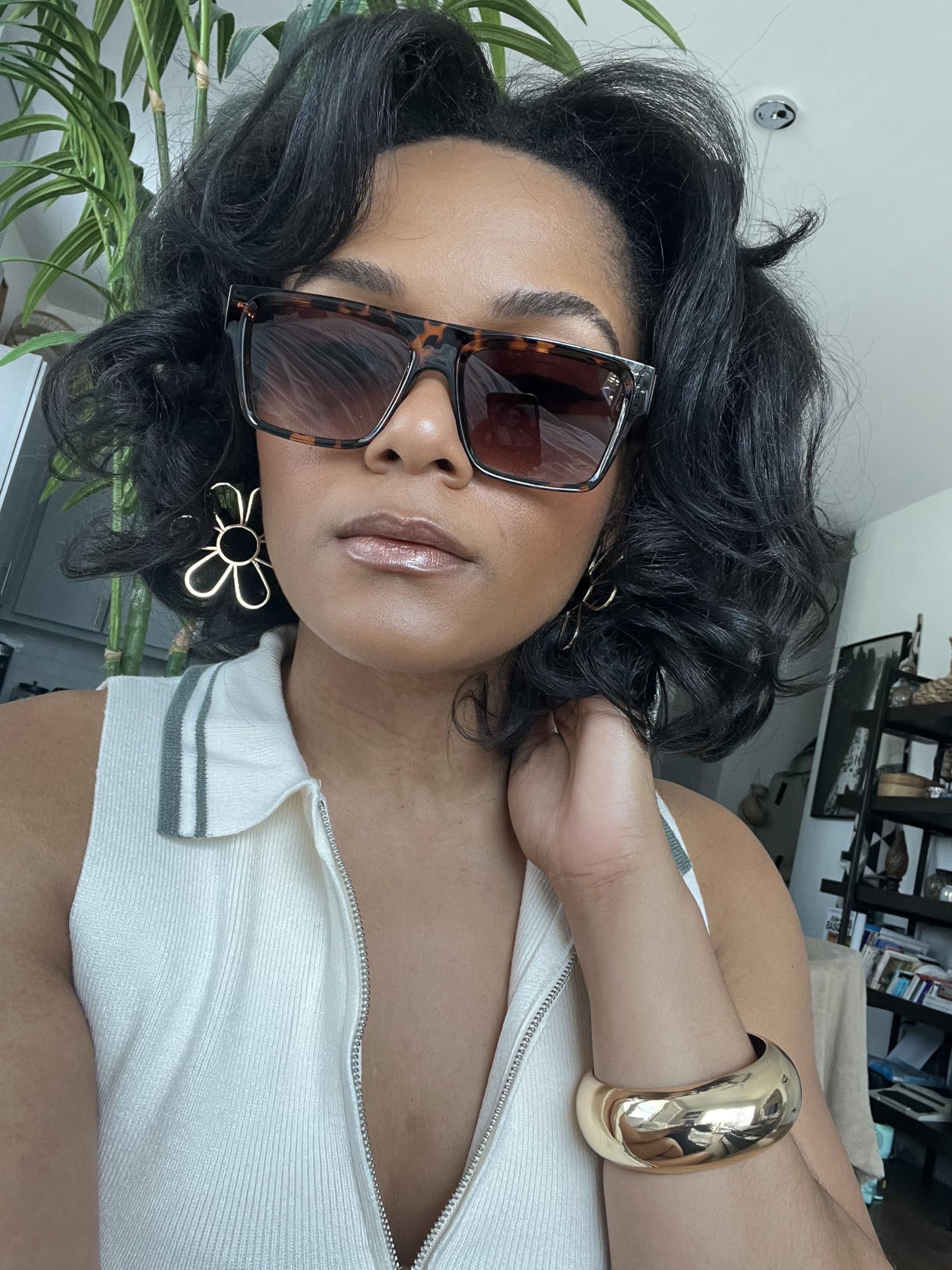 VISOONE Übergroße, quadratische Sonnenbrille mit flacher Oberseite, für Damen und Herren, Retro, trendig, Mode-Accessoires, UV400-Schutz, Schattierungen Alba